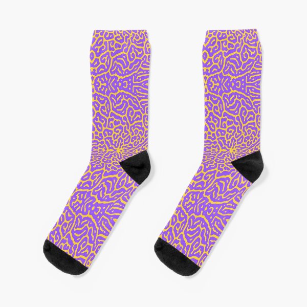 A pair of purple and yellow Pufferfish Socks